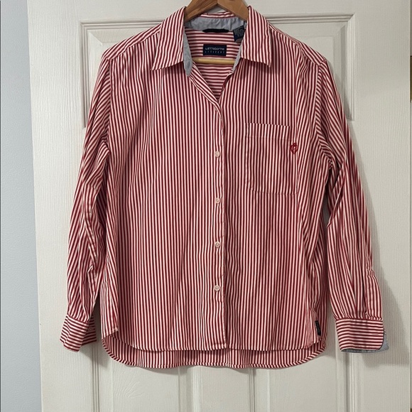 Liz Claiborne Red and White Striped Button-Down Shirt - Picture 1 of 4